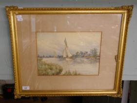 Watercolour of a river scene signed SJ Batchelder - Approx 33cm x 23cm