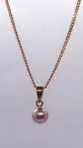 Bridesmaids necklace 9ct gold with cultured pink pearl