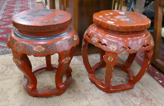 2 Oriental red lacquered stands