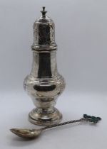 Hallmarked silver sugar shaker together with a spoon - Approx gross weight 93g