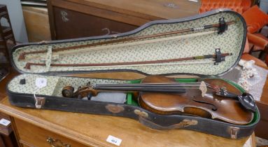 Late 19thC violin in case. Bears internal printed paper label 'Manufactured in Berlin - copy of