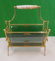 1950 polished brass and smoked glass magazine rack with marble handle - TBR
