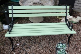 Painted iron framed garden bench