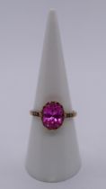 9ct gold pink topaz set ring - Size M