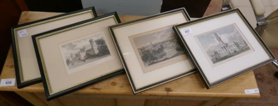 4 engravings to include Warwick castle, Lichfield and 2 of Salford