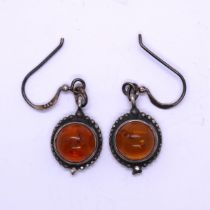 Pair of silver and amber earrings