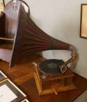 Antique gramophone together with horn