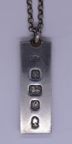 Hallmarked silver bar on chain