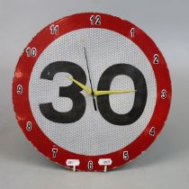 30mph road sign wall clock - Approx D: 30cm