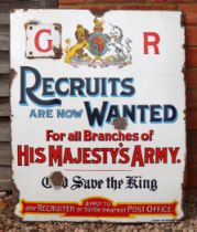 Original army recruitment enamel sign - Originally ER for Edward VII but later changed with a bolted