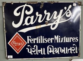 Enamel Sign Parry's Fertiliser Mixtures - Approx 61cm x 46cm