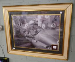 Large autographed photograph of Stirling Moss framed with C.O.A. to the reverse - Approx 96cm x 76cm