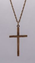 9ct gold cross on 9ct gold chain - Approx weight 3.3g