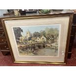 Signed Sturgeon print - Village river scene