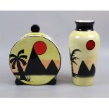 Lorna Bailey pyramid lidded pot together with Lorna Bailey pyramid vase