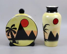 Lorna Bailey pyramid lidded pot together with Lorna Bailey pyramid vase