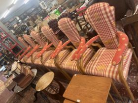 Set of six maple framed upholstered armchairs. Each chair cost £600 new.