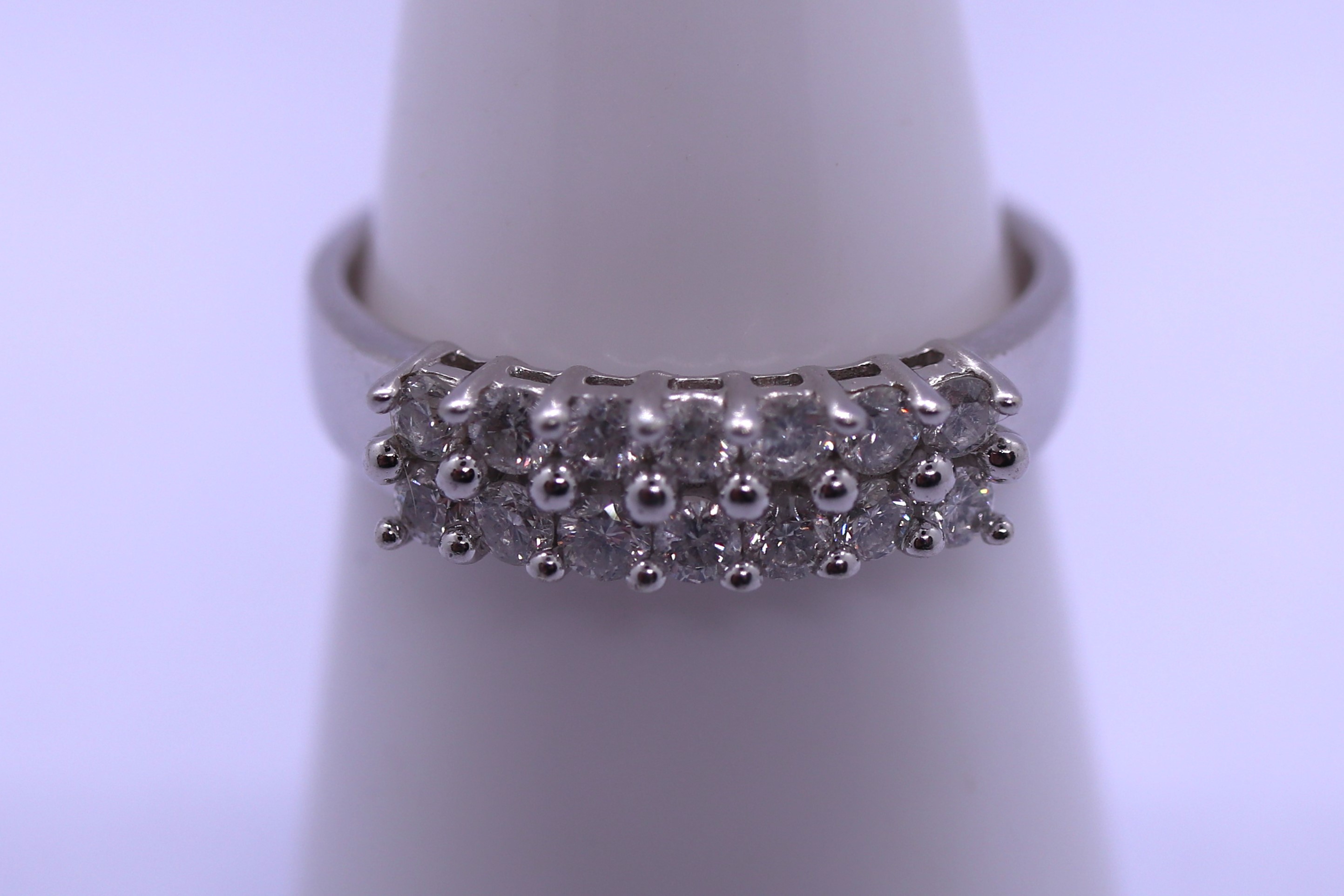 9ct white gold double row diamond set ring - Size M - Image 3 of 3