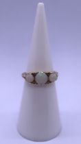 9ct gold opal & diamond set ring - Size I