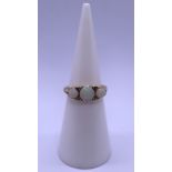9ct gold opal & diamond set ring - Size I