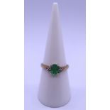 9ct gold emerald & diamond set ring - Size M