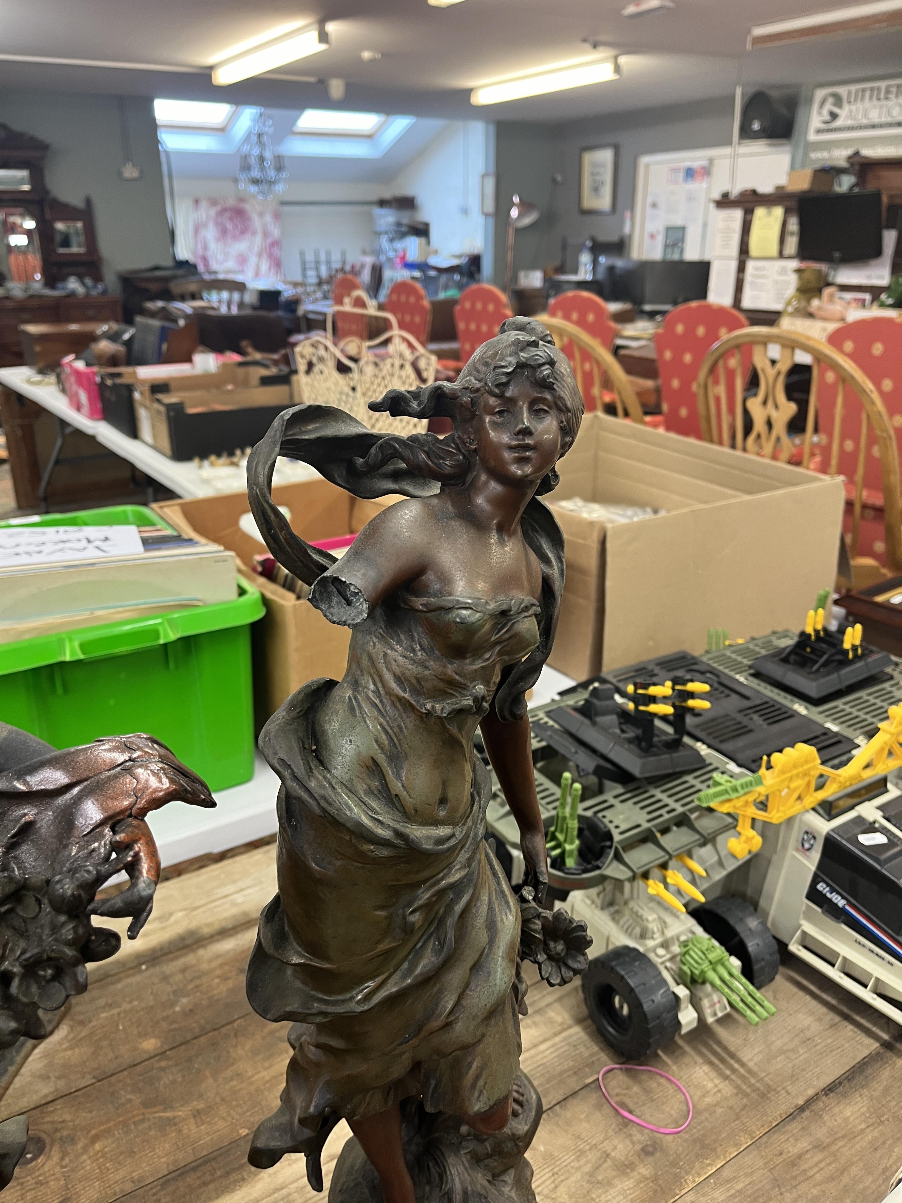 2 large spelter statues A/F - August Moreau style - Approx height of tallest: 65cm - Image 5 of 5