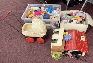 Large collection of vintage Sindy, Barbie clothes, furniture, pram etc