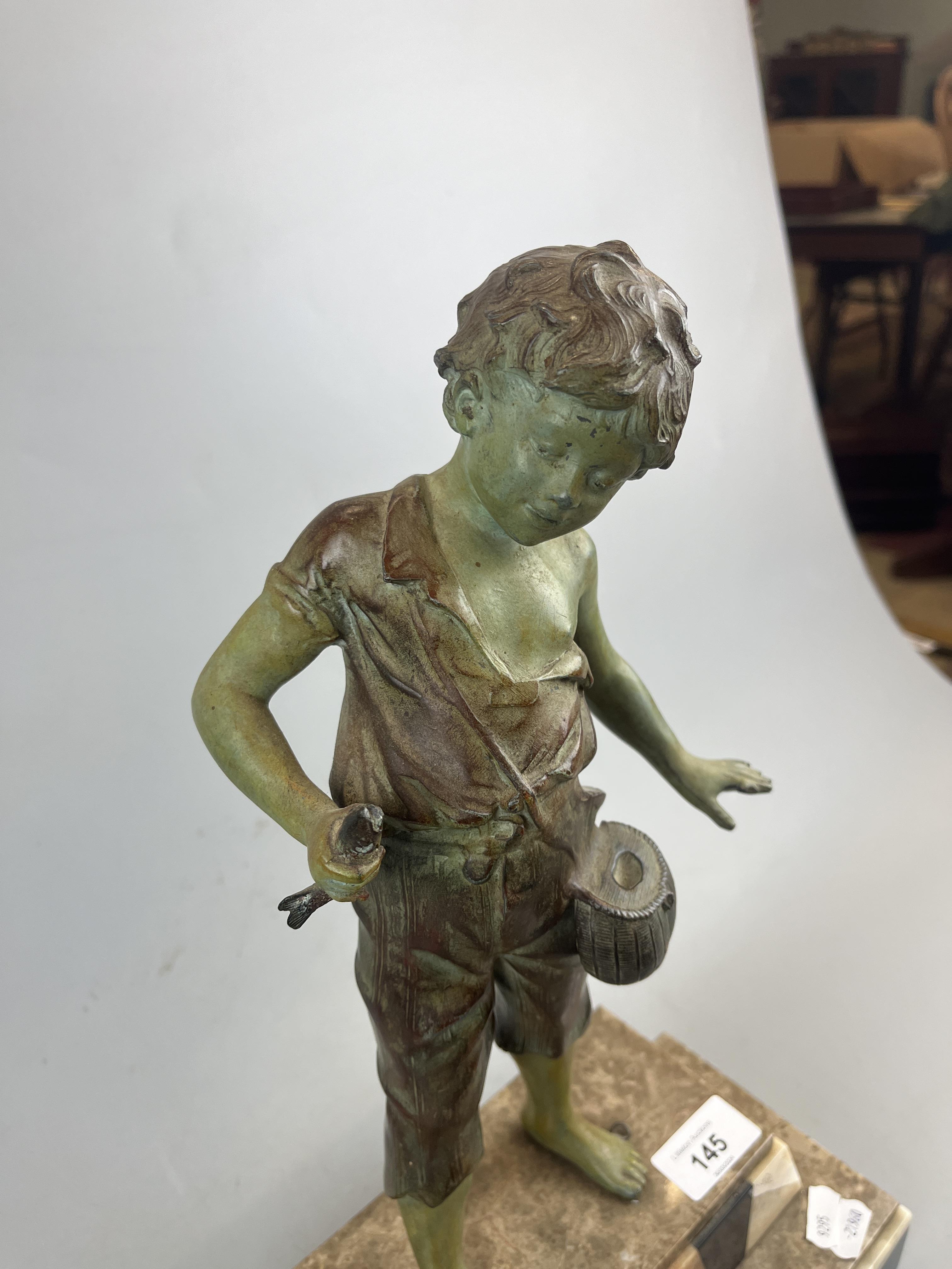 Art Deco 'Happy Fisher' figure on marble base - Approx height: 42cm - Image 3 of 4