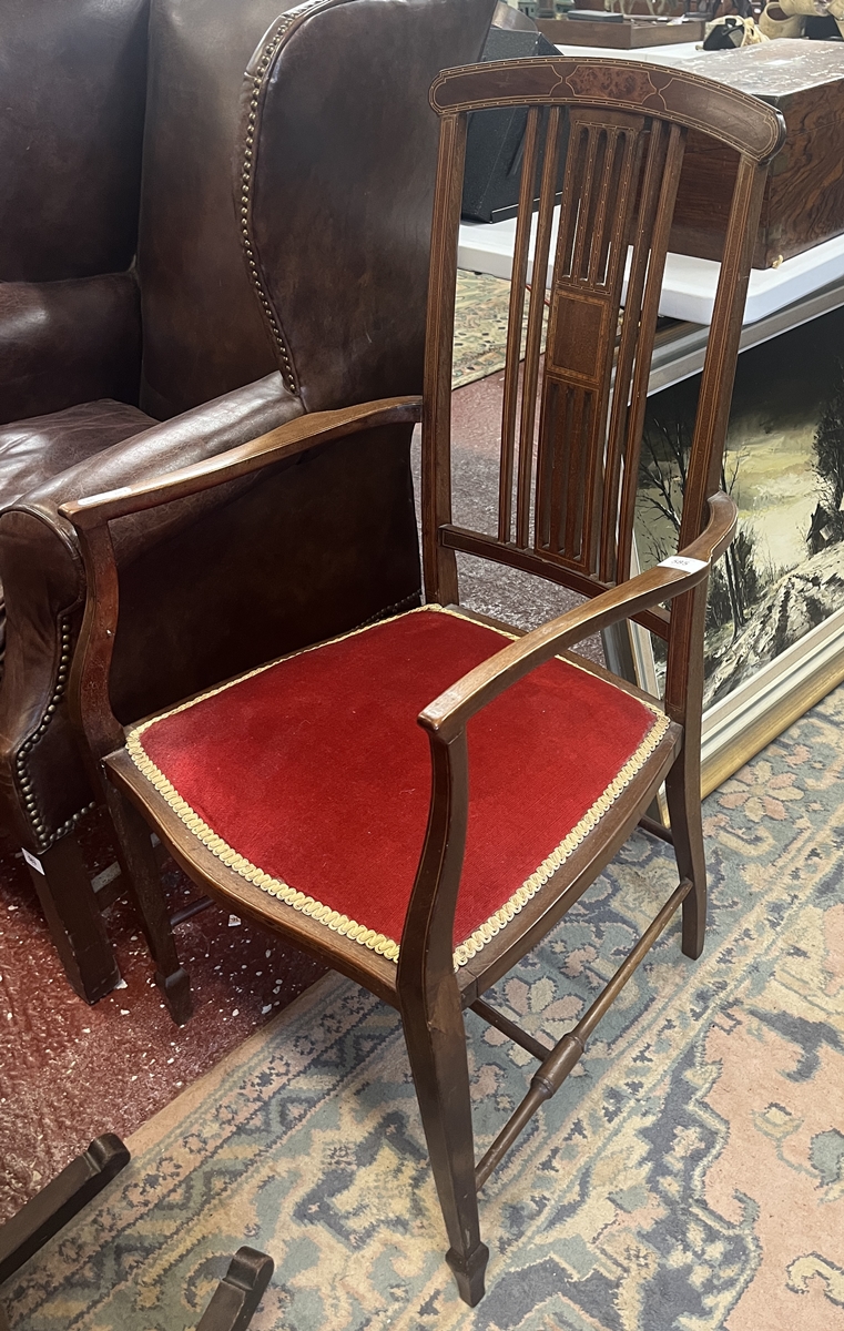 Inlaid high backed armchair