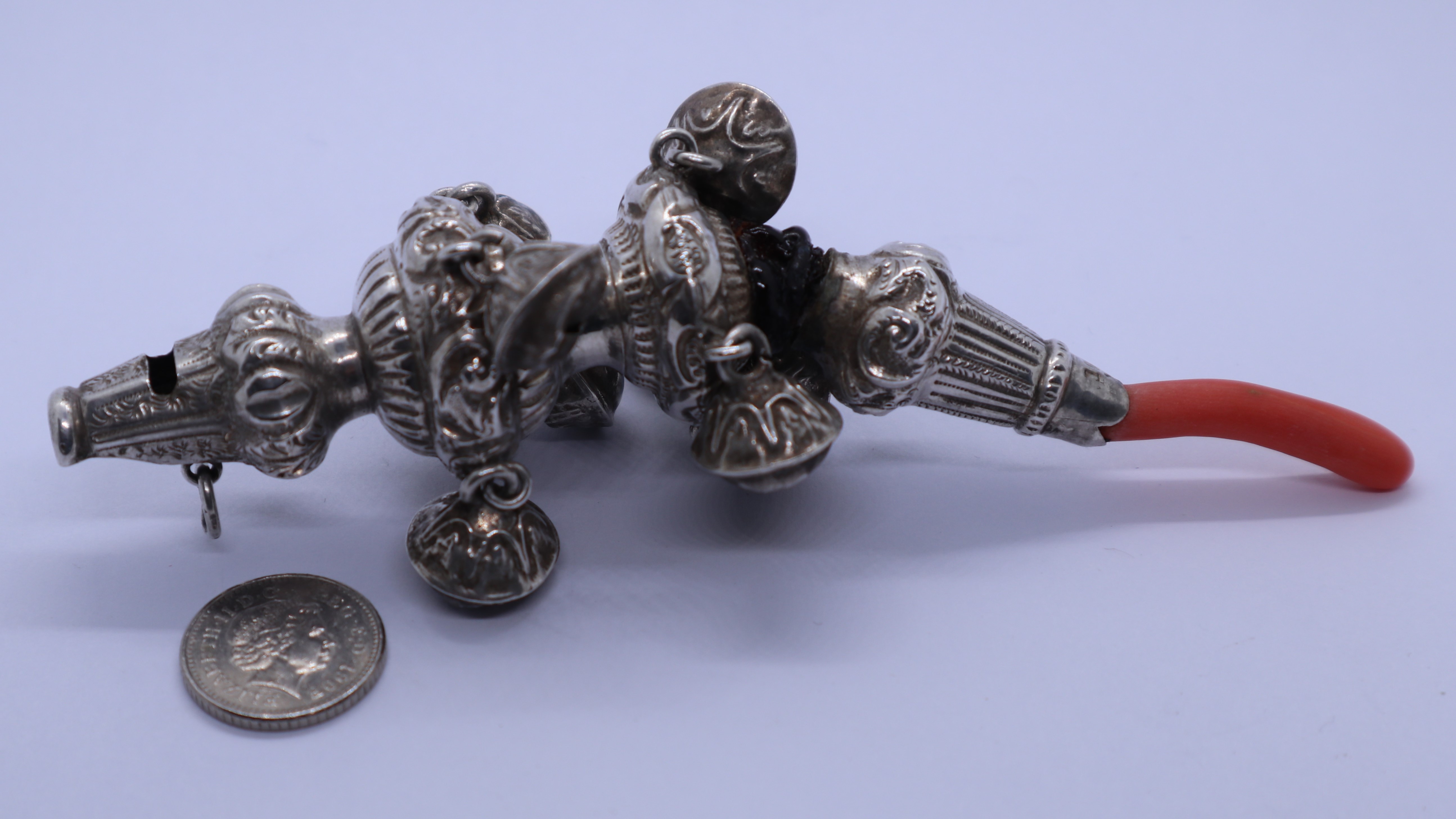 Hallmarked silver baby rattle A/F - Image 2 of 2