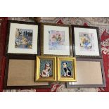 Collection of pictures and frames together with 2 framed cross stich pictures