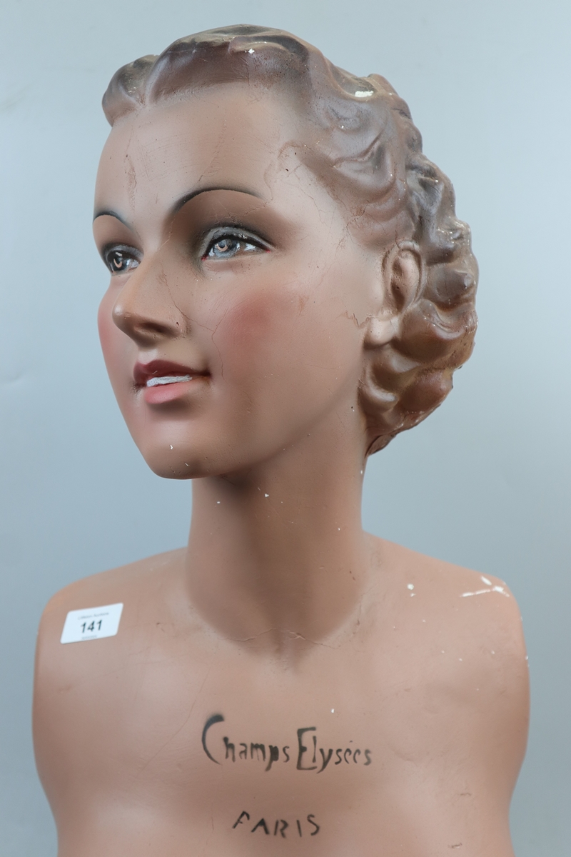 1930s French mannequin head and torso marked Champs Elysees, Paris - Approx height: 64cm - Image 6 of 12