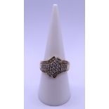 9ct gold ring set with baguette & brilliant cut diamonds - Size N