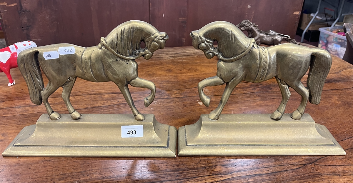 Pair of brass flat back horses