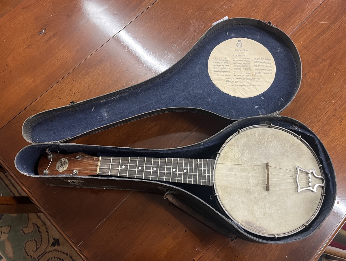 Banjo in case by John Grey and Sons of London