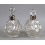 2 hallmarked silver topped cut glass scent bottles - 1 A/F
