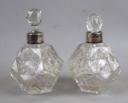 2 hallmarked silver topped cut glass scent bottles - 1 A/F