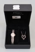 Rotary mother-of-pearl faced watch & pendent set