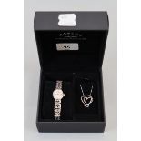 Rotary mother-of-pearl faced watch & pendent set