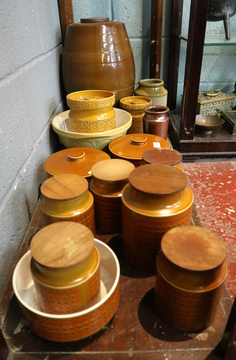 Large collection of stoneware to include barrel