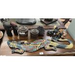 Collection of wooden collectables to include wooden wall hanging