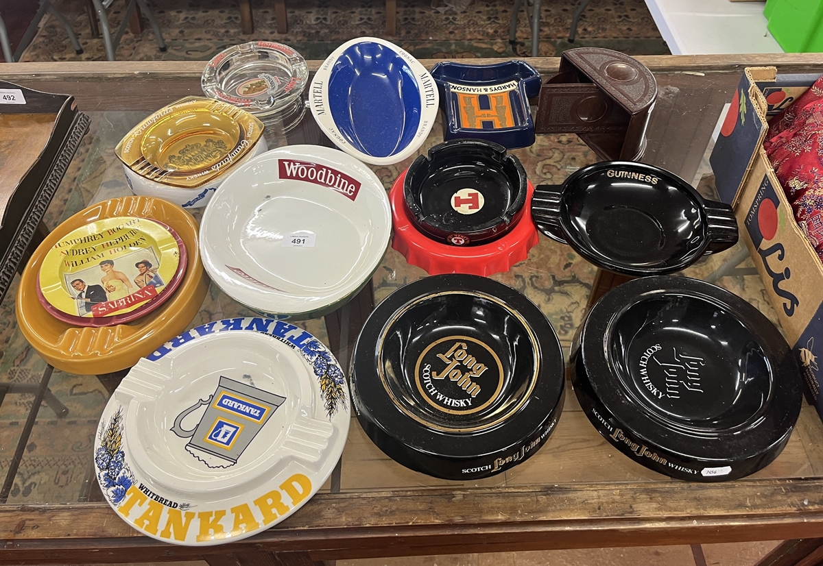 Collection of ashtrays to include Bakelite cigarette box