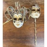 2 hand painted Venetian carnival masks