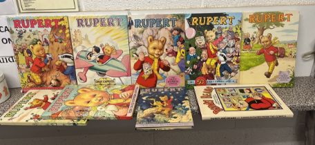 8 vintage Rupert the Bear annuals together a Dandy Beano annual