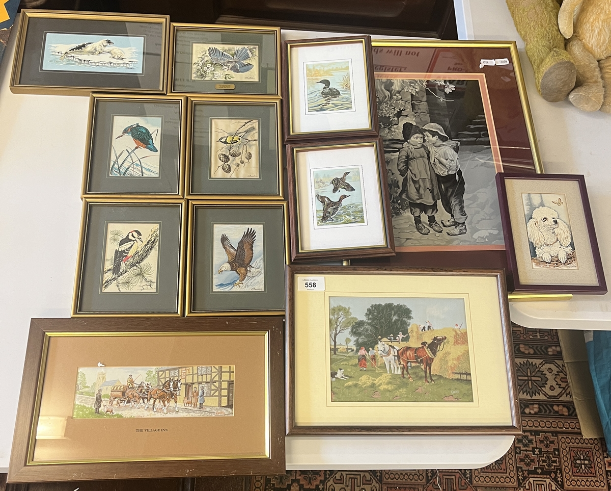 Large collection of Cash's framed silks