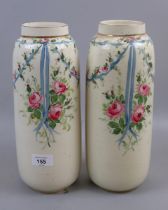 Pair of Burslem hand painted vases - Approx height: 30cm