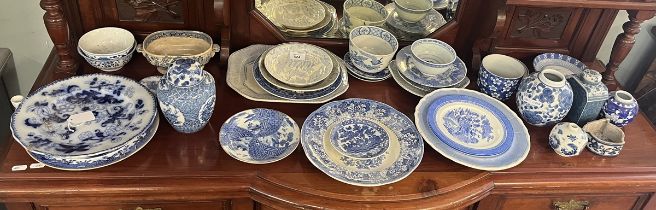 Quantity of antique blue and white china