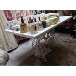 Singer sewing machine base converted to table with marble top