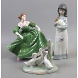 2 Nao figures together with a Coalport lady figure