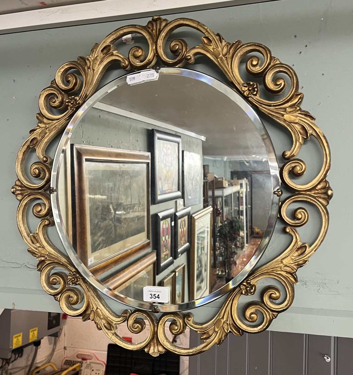 Antique Ansonia mirror - Approx frame diameter 49cm - glass diameter 35cm